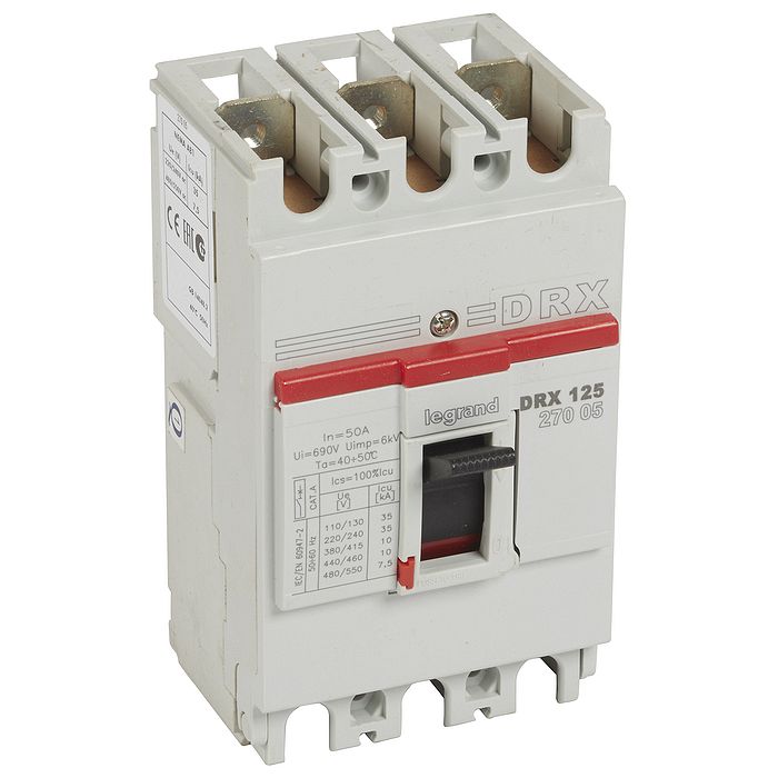 Силовой автомат Legrand DRX 125А, термомагнитный, 10кА, 3P, 50А, 027005