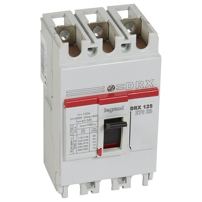 Силовой автомат Legrand DRX 125А, термомагнитный, 20кА, 3P, 100А, 027028