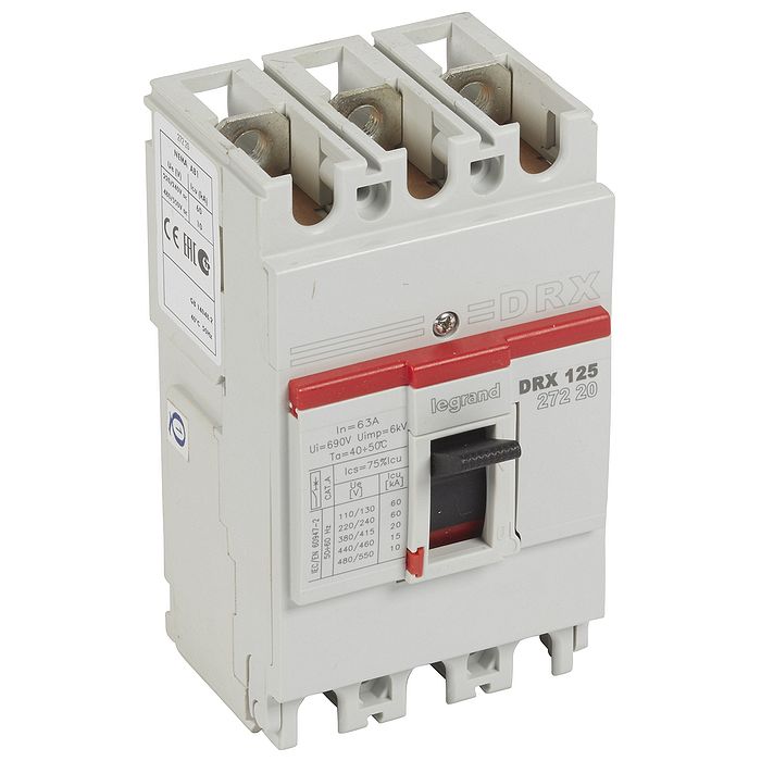 Силовой автомат Legrand DRX 125А, термомагнитный, 20кА, 3P, 63А, 027220