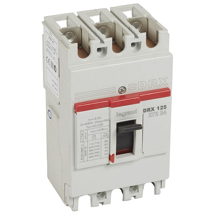 Силовой автомат Legrand DRX 125А, термомагнитный, 36кА, 3P, 63А, 027224