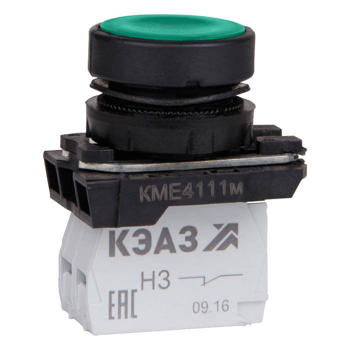 Кнопка КМЕ4122м-зелёный-2но+2нз-цилиндр-IP40-КЭАЗ