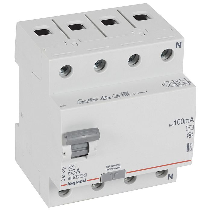УЗО Legrand RX3 4P 63А, 100 мА ( AC ), 402068
