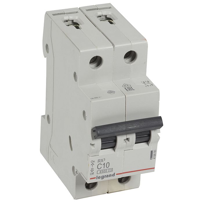 Автоматический выключатель Legrand RX3 2P 10А (C) 4.5кА, 419695