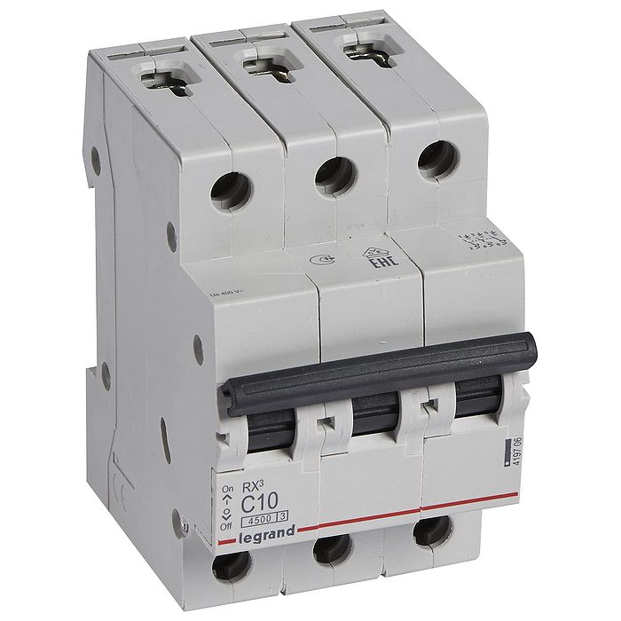 Автоматический выключатель Legrand RX3 3P 10А (C) 4.5кА, 419706