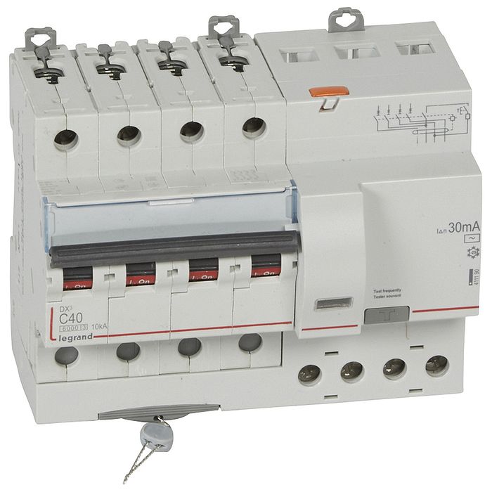 Дифавтомат Legrand DX? 4P 40А (C) 10 кА, 30 мА ( AC ), 411190