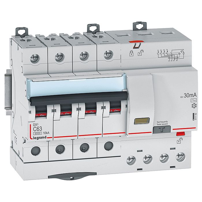 Дифавтомат Legrand DX? 4P 63А (C) 10 кА, 30 мА ( AC ), 411192