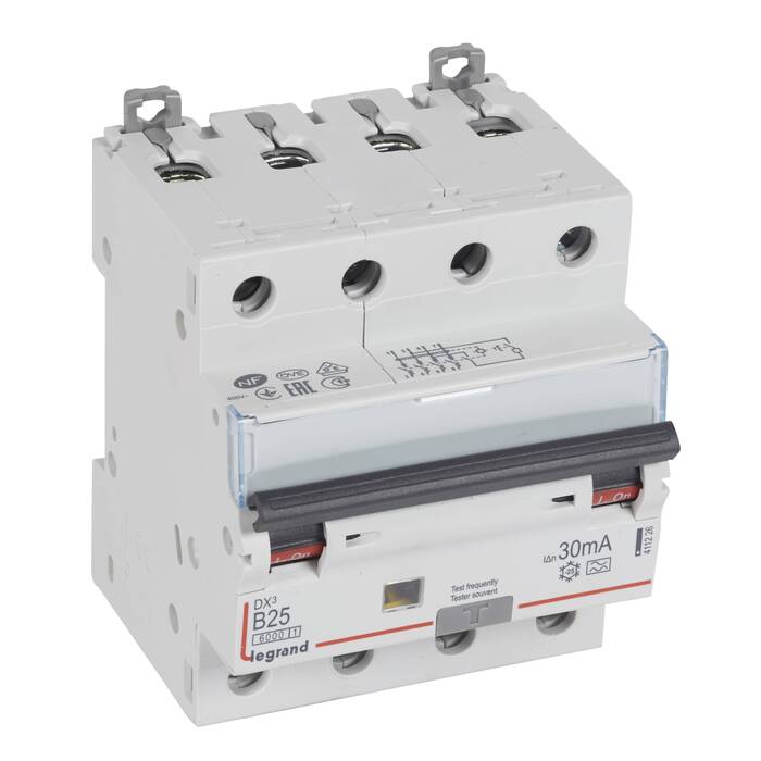Дифавтомат Legrand DX? 4P 25А (B) 6 кА, 30 мА ( A ), 411226
