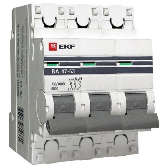 Автоматический выключатель EKF PROxima 3P 20А (D) 6кА, mcb4763-6-3-20D-pro