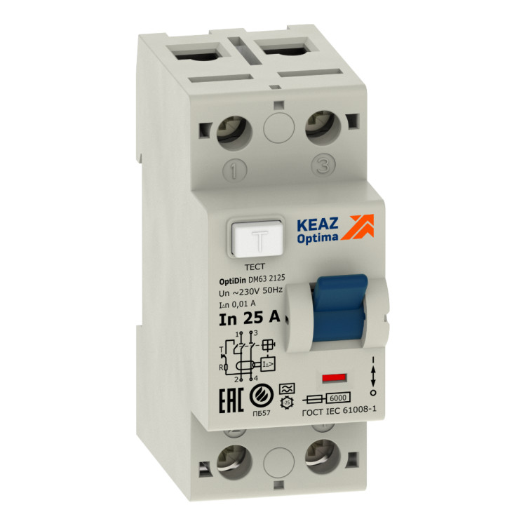 УЗО КЭАЗ OptiDin DМ63 2P 63А 6 кА, 300 мА ( AC ), 254188