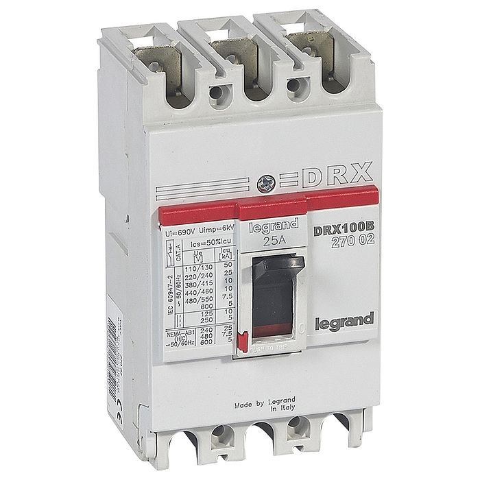 Силовой автомат Legrand DRX 125А, термомагнитный, 10кА, 3P, 25А, 027002