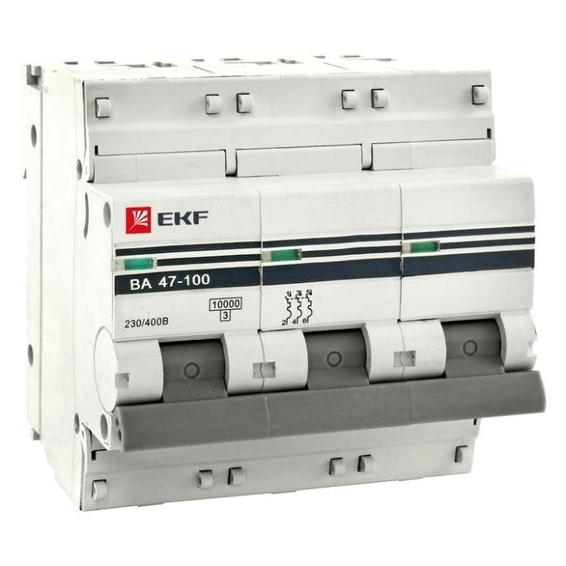 Автоматический выключатель EKF PROxima 3P 100А (C) 10кА, mcb47100-3-100C-pro
