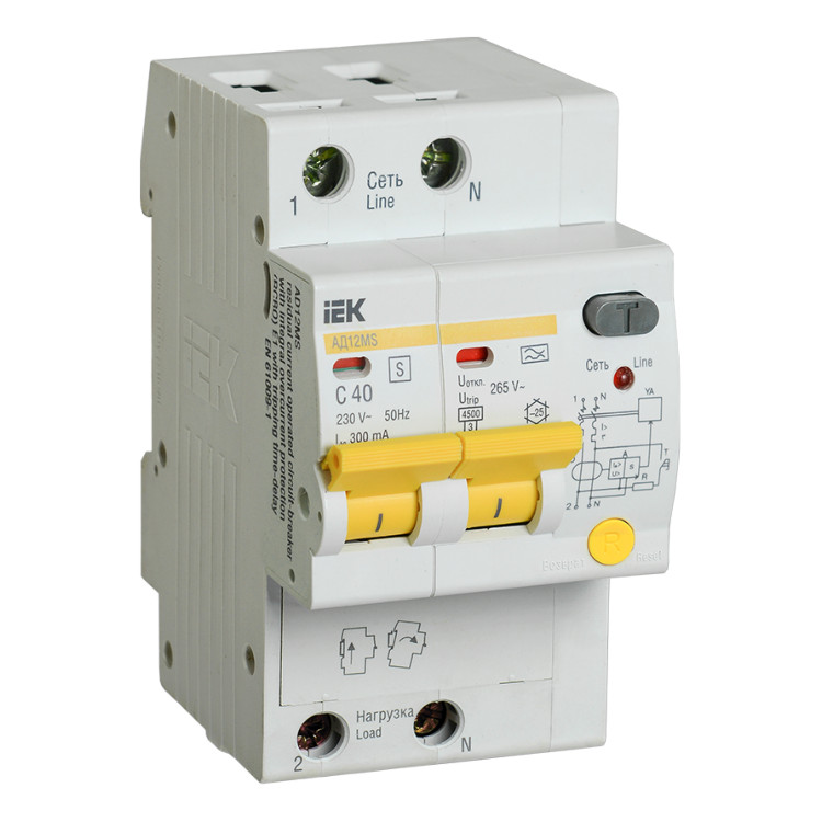 Дифавтомат IEK АД12MS 2P 40А (C), 300 мА ( A S ), MAD123-2-040-C-300