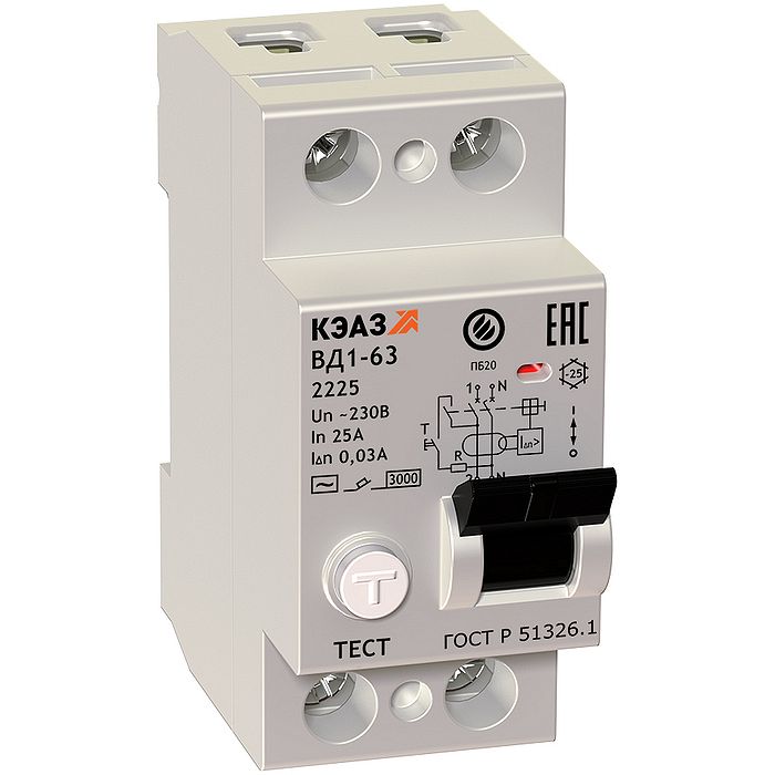 УЗО КЭАЗ ВД1-63 2P 25А 4.5 кА, 10 мА ( AC ), 221901