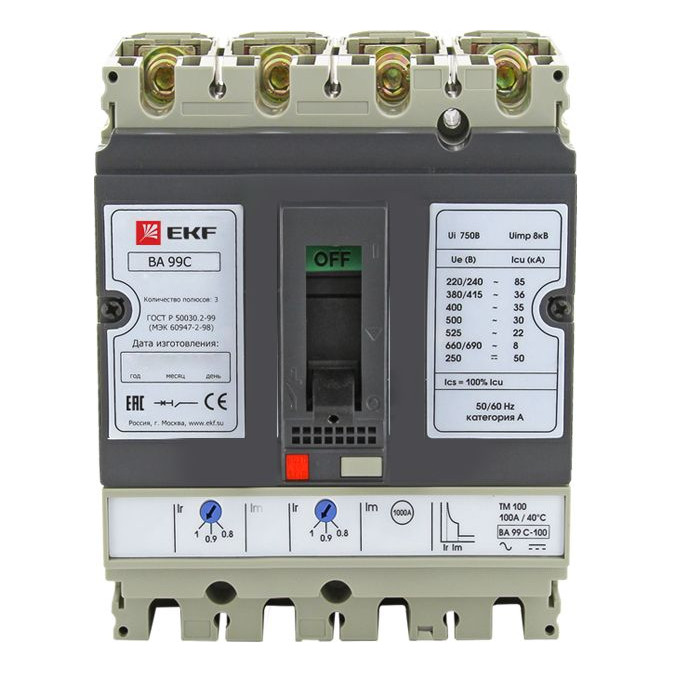 Силовой автомат EKF ВА-99C, 36кА, 4P, 16А, mccb99C-100-16+N