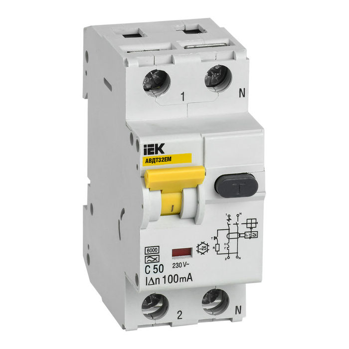Дифавтомат IEK АВДТ32EM 1P+N 50А (C) 6 кА, 100 мА ( A ), MVD14-1-050-C-100