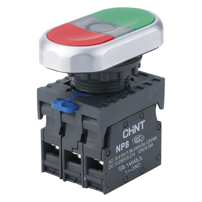 Двойная кнопка NP8-11SD 1НО+1НЗ красная AC110В-220В(LED) IP65 (R)(CHINT)