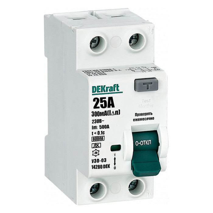УЗО DEKraft УЗО-03 2P 25А 6 кА, 300 мА ( A ), 14280DEK