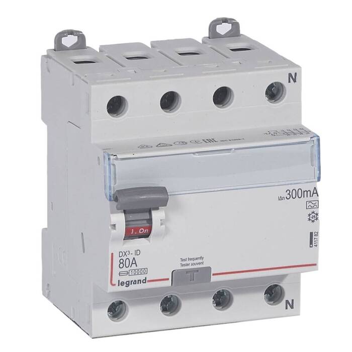 УЗО Legrand DX? 4P 80А 10 кА, 300 мА ( A ), 411782