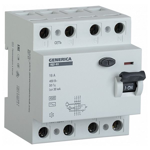 УЗО IEK GENERICA 4P 32А, 30 мА ( AC ), MDV15-4-032-030