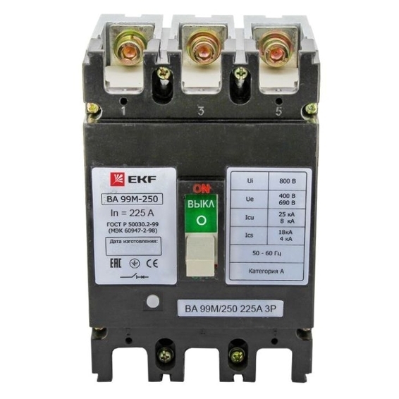 Силовой автомат EKF ВА-99М 250А, термомагнитный, 25кА, 3P, 225А, mccb99-250-225m