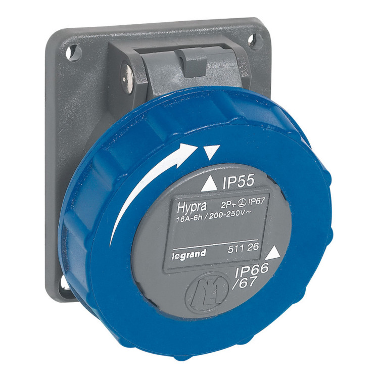 Встраиваемая розетка Hypra - IP 66/67-55 - 3К+3 - 16 А - пластик