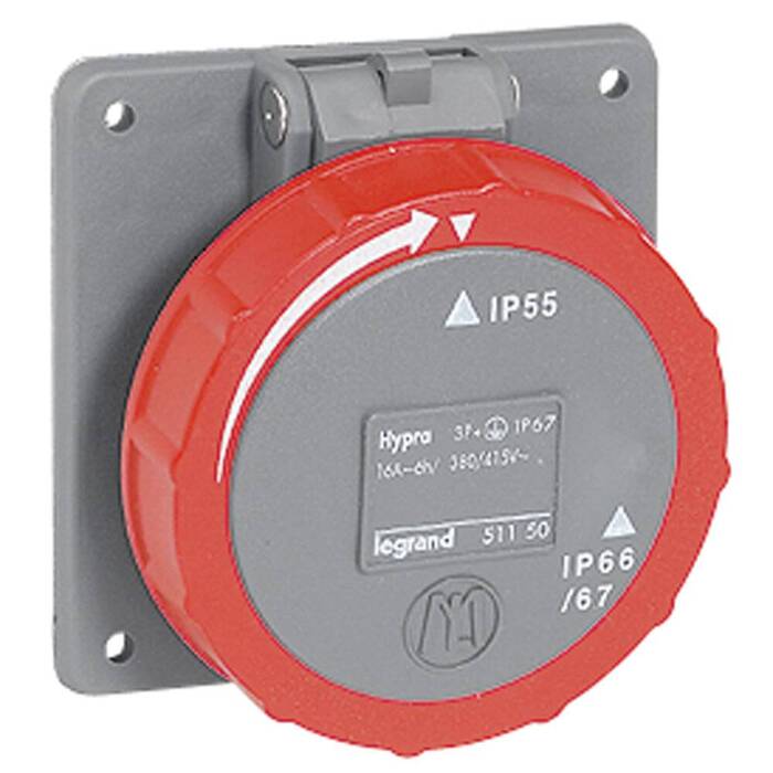 Встраиваемая розетка Hypra - IP 66/67-55 - 3К+3 - 16 А - пластик