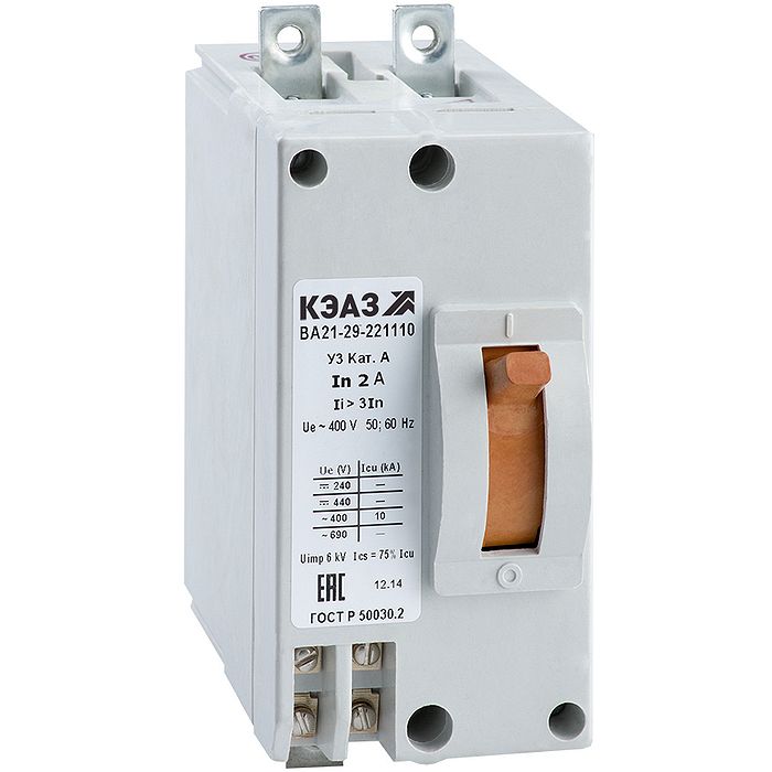 Силовой автомат КЭАЗ ВА21-29 63А, электромагнитный, 10кА, 2P, 4А, 101286