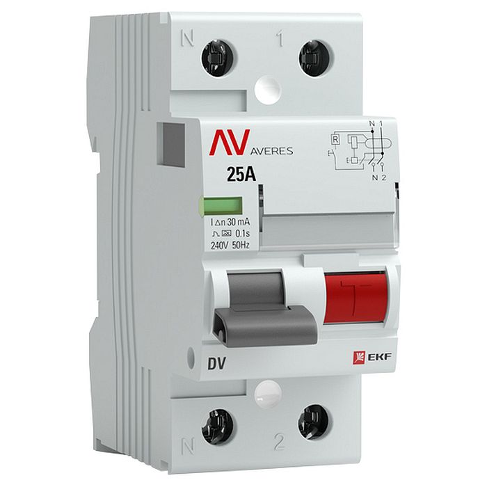 УЗО EKF AVERES 2P 25А, 30 мА ( AC ), rccb-2-25-30-ac-av