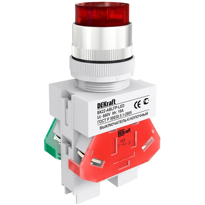 Выкл. кноп. ABLFP ?22 мм LED кр. 24В AC/DC ВK-22 DEKraft
