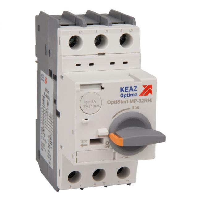 Силовой автомат для защиты двигателя КЭАЗ OptiStart MP 0.63А 3P, магнитный расцепитель, 251712