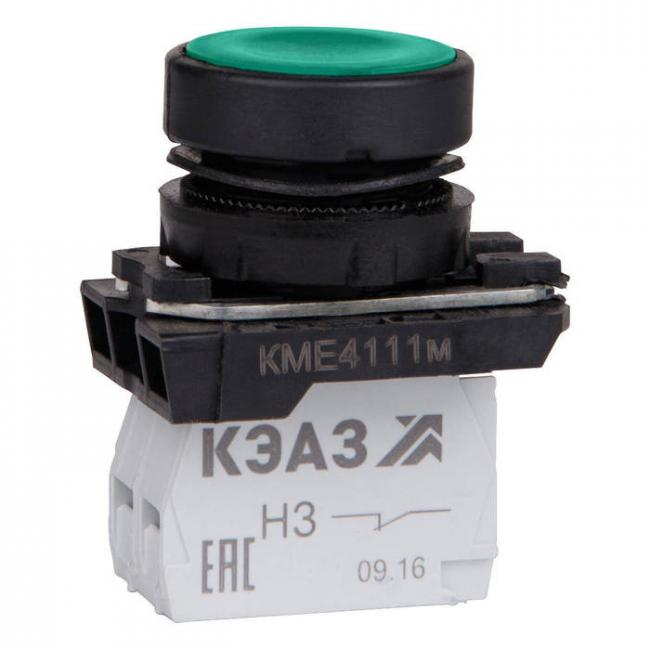 Кнопка КМЕ4122м-зелёный-2но+2нз-цилиндр-IP40-КЭАЗ