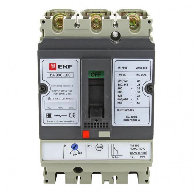 Силовой автомат EKF ВА-99C, 36кА, 3P, 12А, mccb99C-100-12.5 Силовой автомат EKF ВА-99C, 36кА, 3P, 12А, mccb99C-100-12.5
