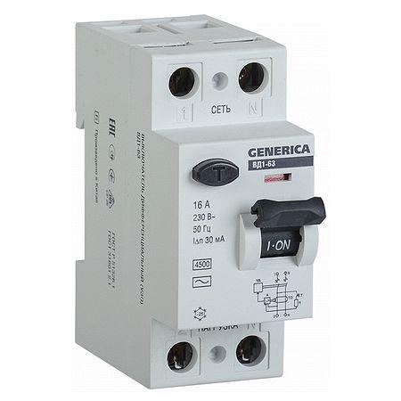УЗО IEK GENERICA 2P 32А, 30 мА ( AC ), MDV15-2-032-030