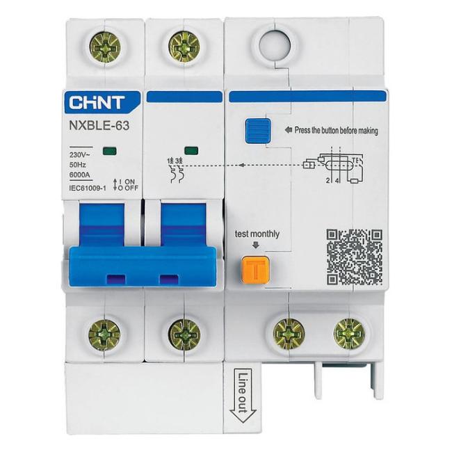 Дифавтомат Chint NXBLE-63 2P 20А (D) 6 кА, 100 мА ( AC ), 982563