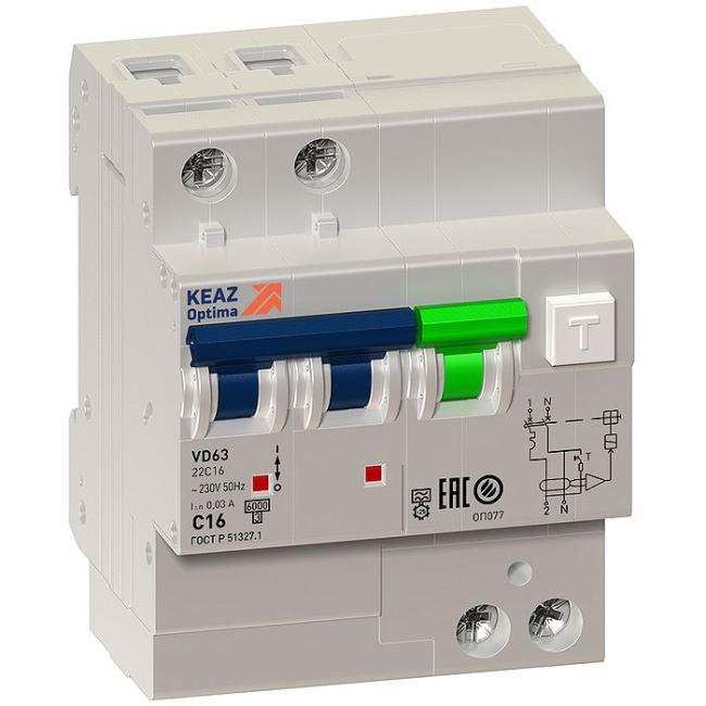 Дифавтомат КЭАЗ OptiDin 2P 20А (C) 6 кА, 30 мА ( A ), 103454